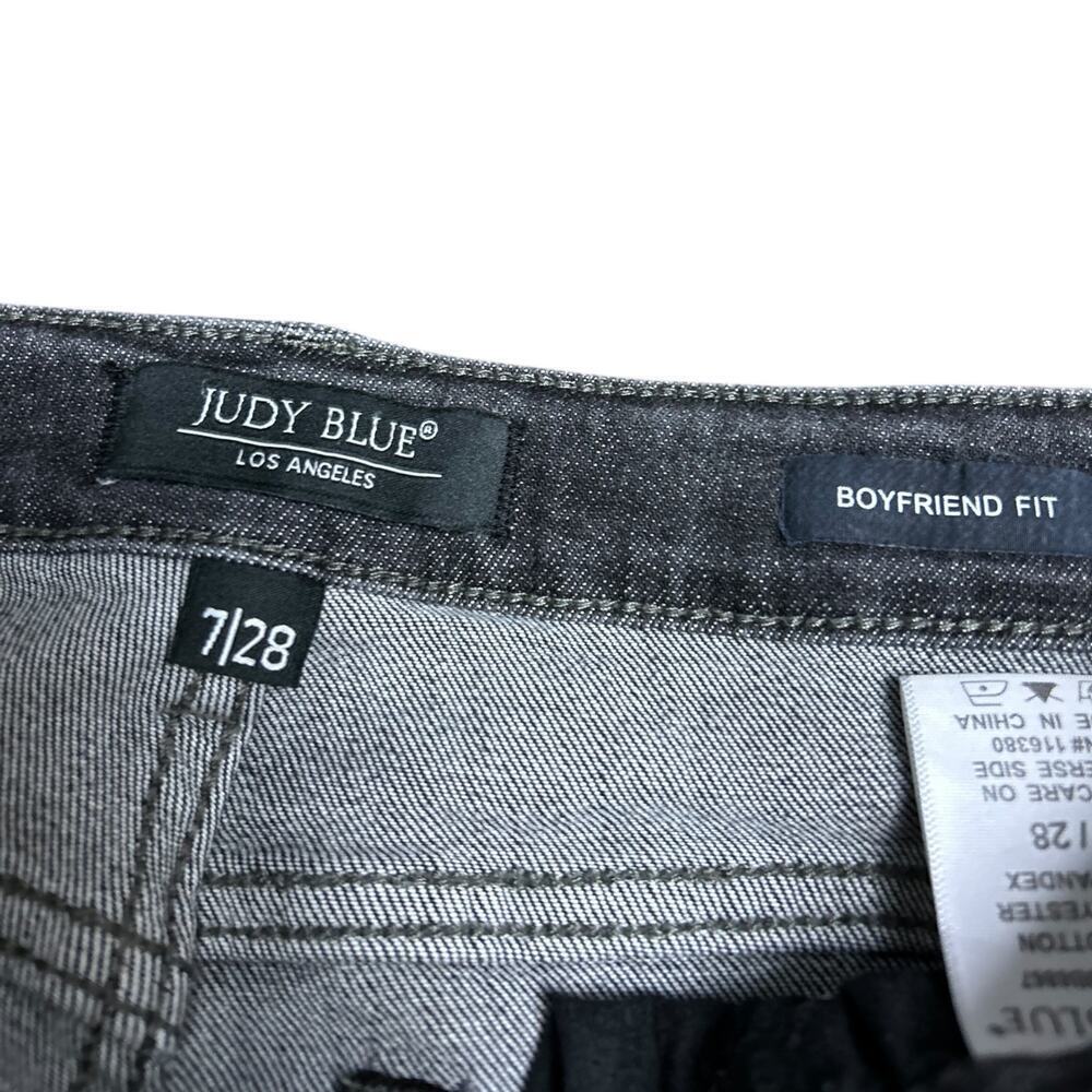 Judy Blue Boyfriend Fit Black Gray Distressed Jeans Stretch Mid Rise Denim 7/28 - Picture 7 of 8